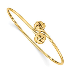 14k Yellow Gold Love Knot Flexible Slip On Cuff Bangle Bracelet