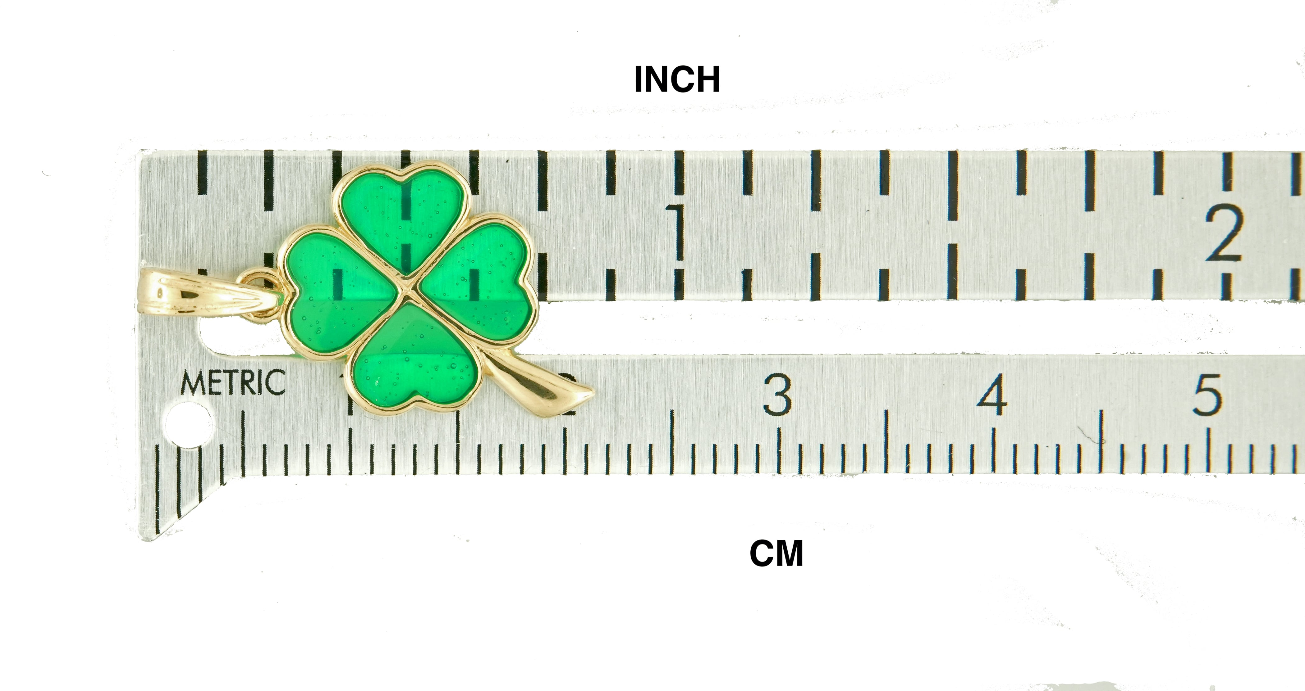 14k Yellow Gold Green Enamel Good Luck Four Leaf Clover Pendant Charm