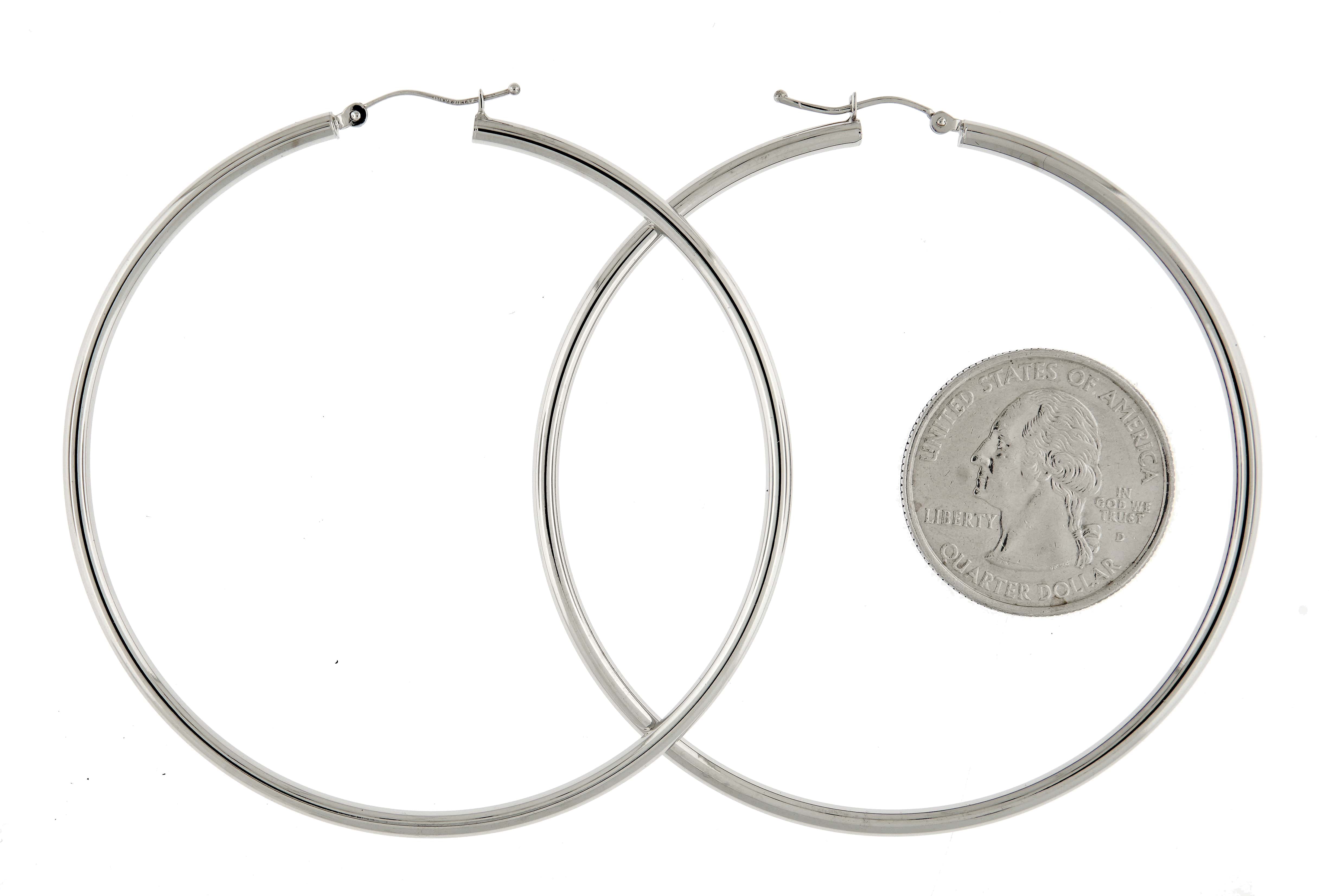 14k White Gold 67mm x 2.5mm Large Classic Round Hoop Earrings