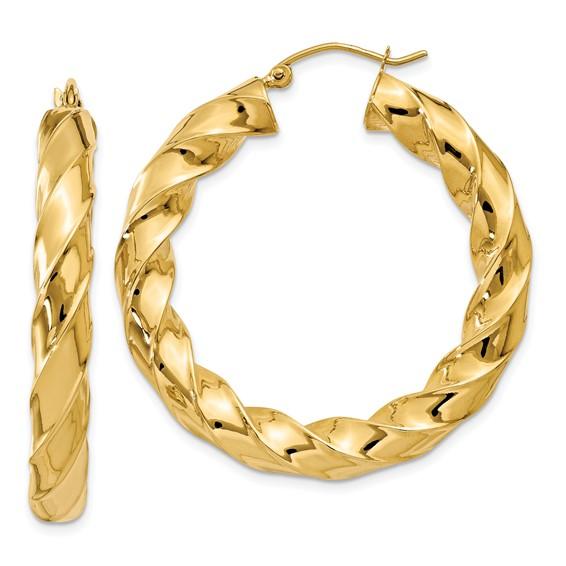 14k Yellow Gold Twisted Classic Round Hoop Earrings 37mm x 5mm