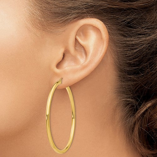 10K Yellow Gold 60mm x 3mm Classic Round Hoop Earrings