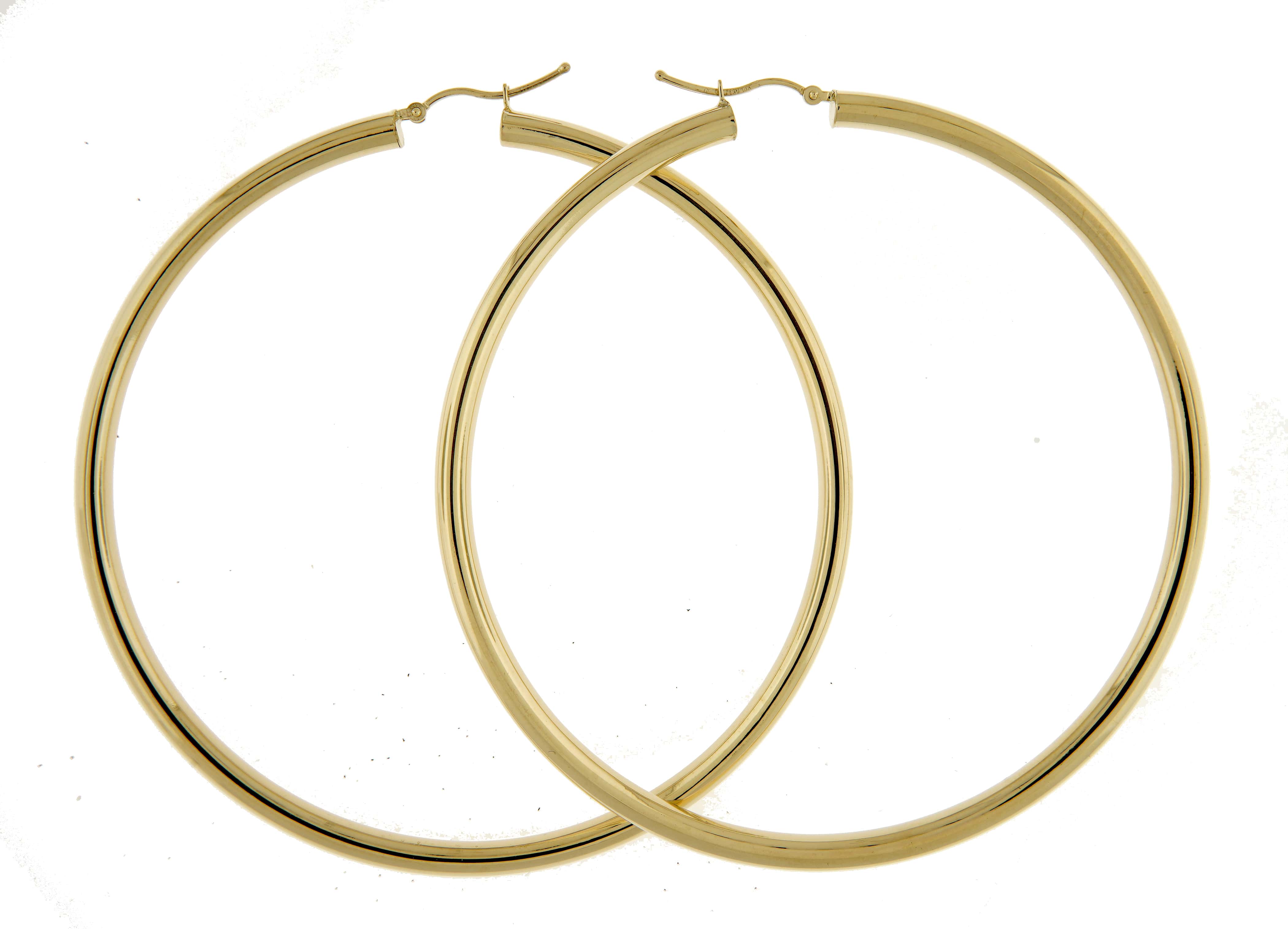 14K Yellow Gold 80mm x 4mm Extra Large Giant Gigantic Big Lightweight Round Classic Hoop Earrings