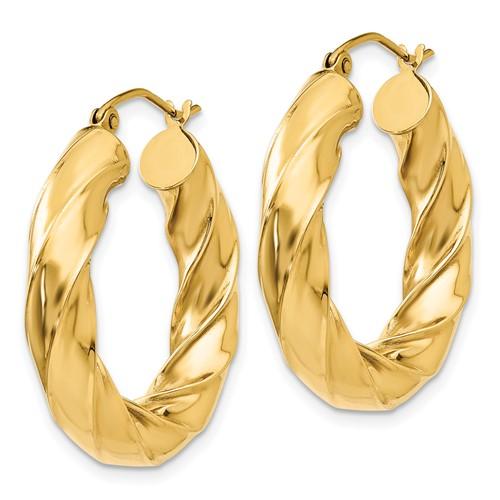 14k Yellow Gold  Classic Twisted Round Hoop Earrings 27mm x 5mm