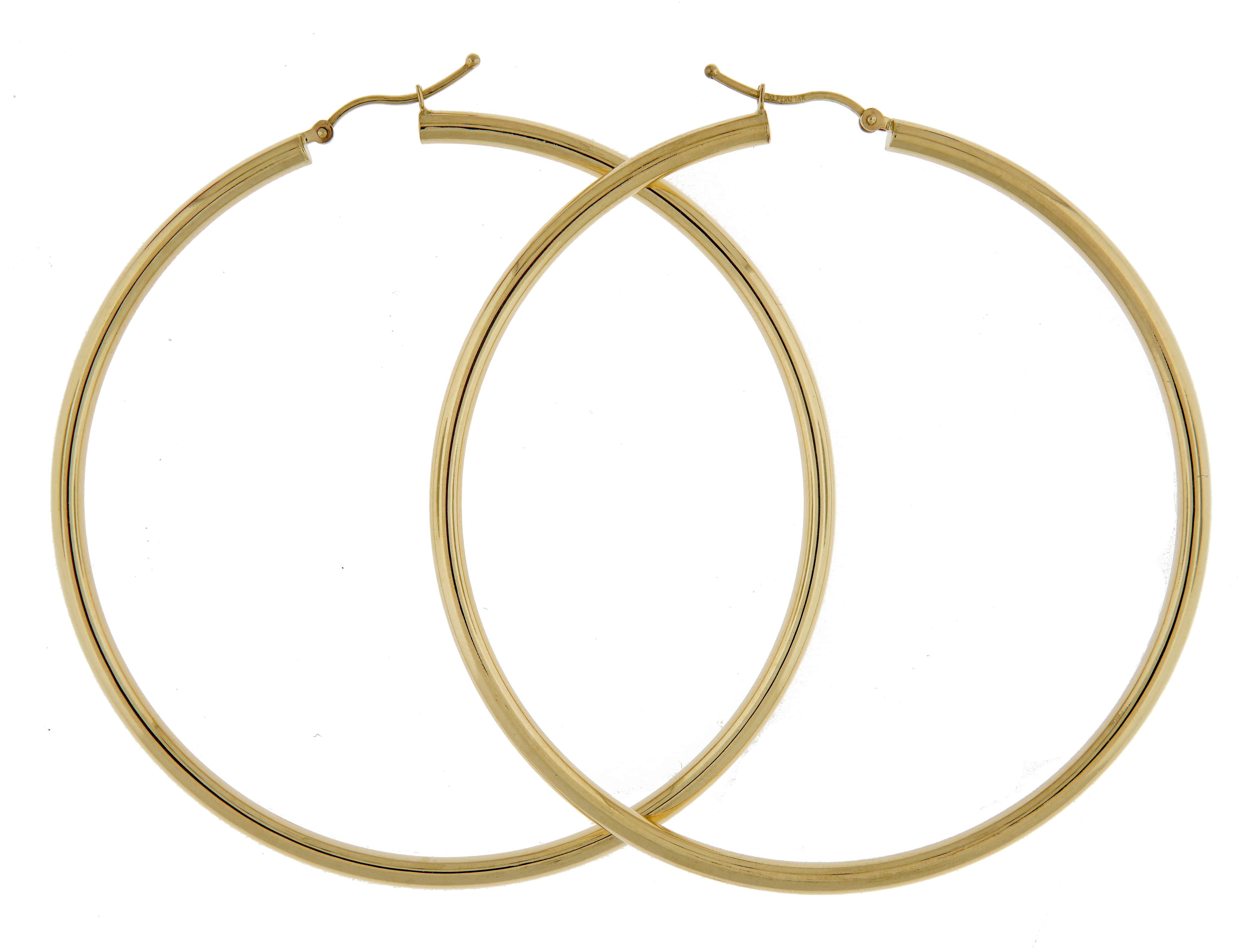 14K Yellow Gold 70mm x 3mm Extra Large Giant Gigantic Big Lightweight Round Classic Hoop Earrings