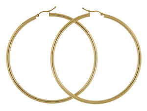 14K Yellow Gold 70mm x 3mm Extra Large Giant Gigantic Big Lightweight Round Classic Hoop Earrings