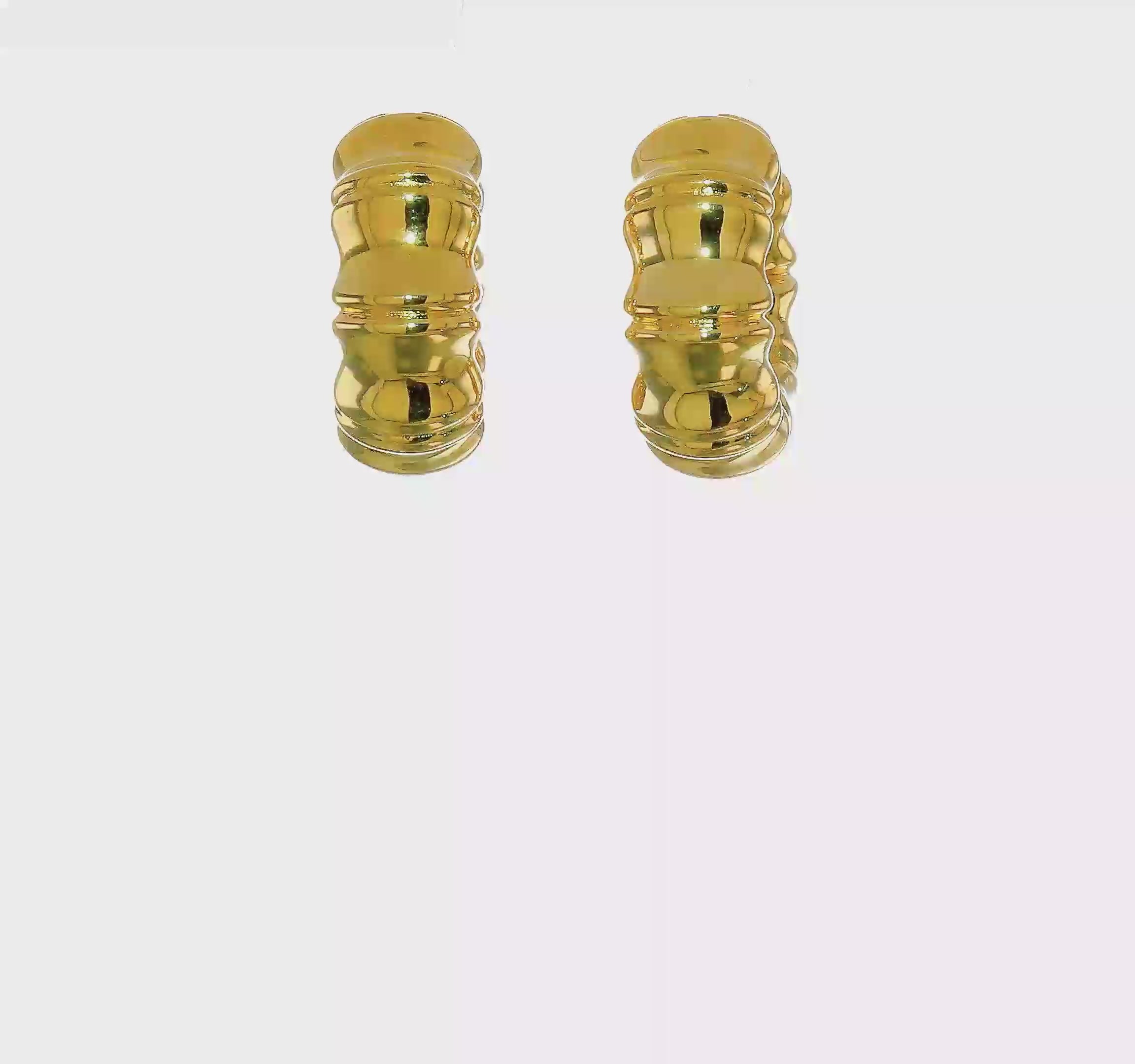 14k Yellow Gold Bamboo Round Hoop Earrings