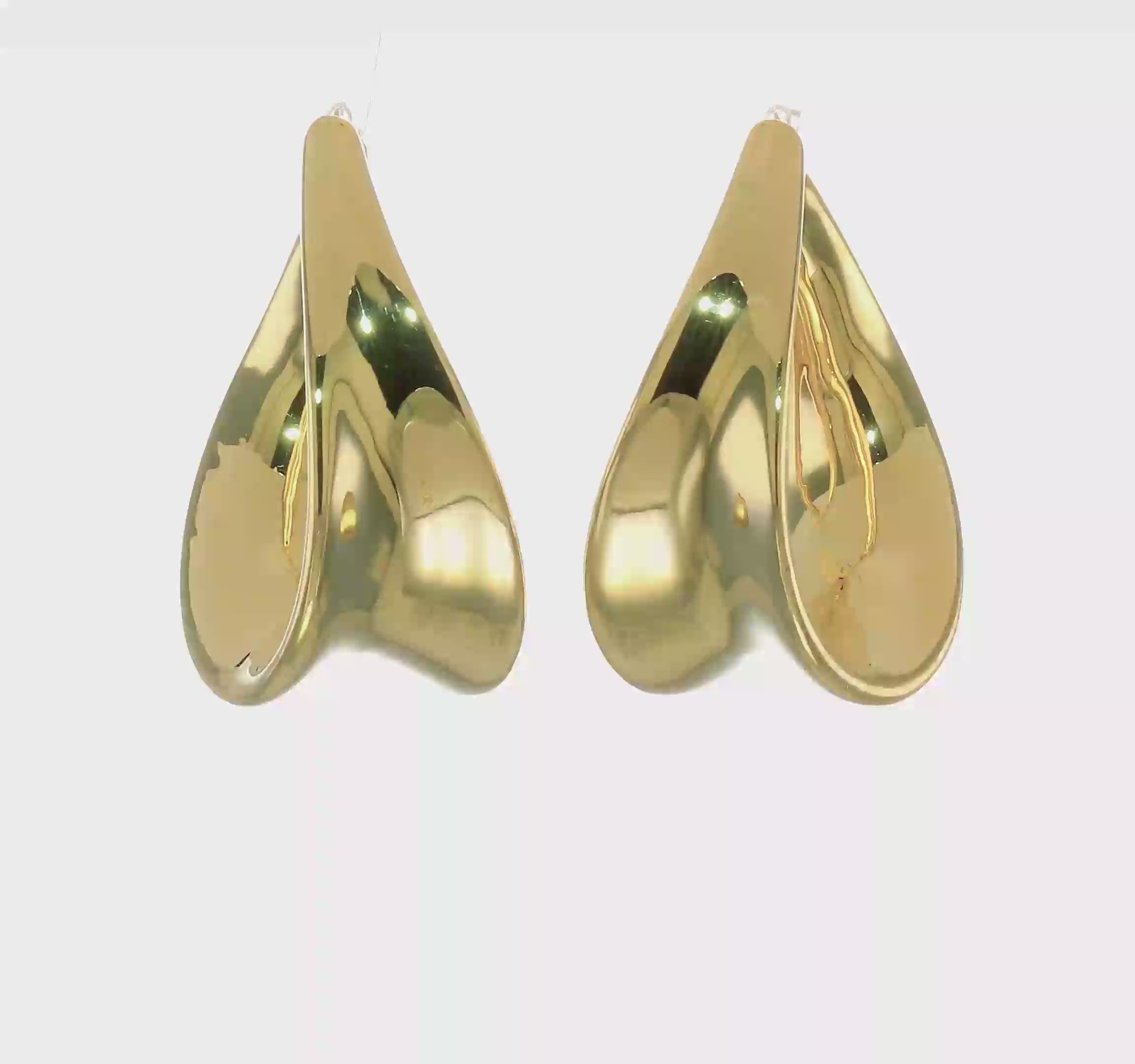 14k Yellow Gold Contoured Oval Teardrop Hoop Earrings