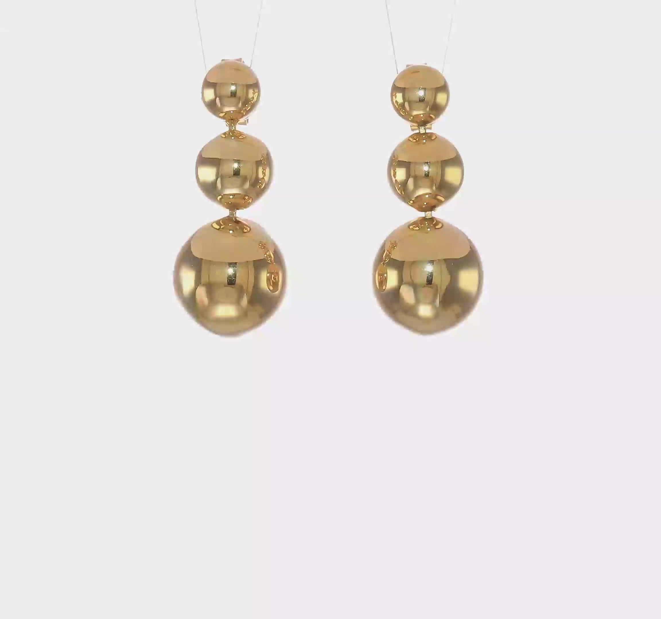 14K Yellow Gold Graduated Ball Drop Dangle Post Push Back Earrings