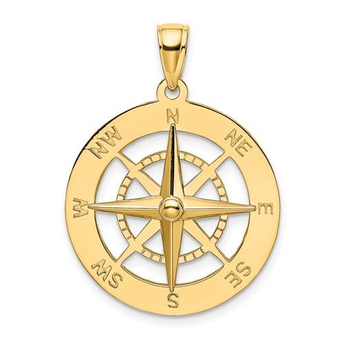 14k Yellow Gold Nautical Compass Medallion Pendant Charm
