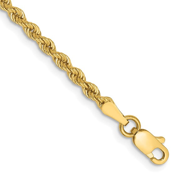 14K Yellow Gold 2.5mm Rope Bracelet Anklet Choker Necklace Pendant Chain