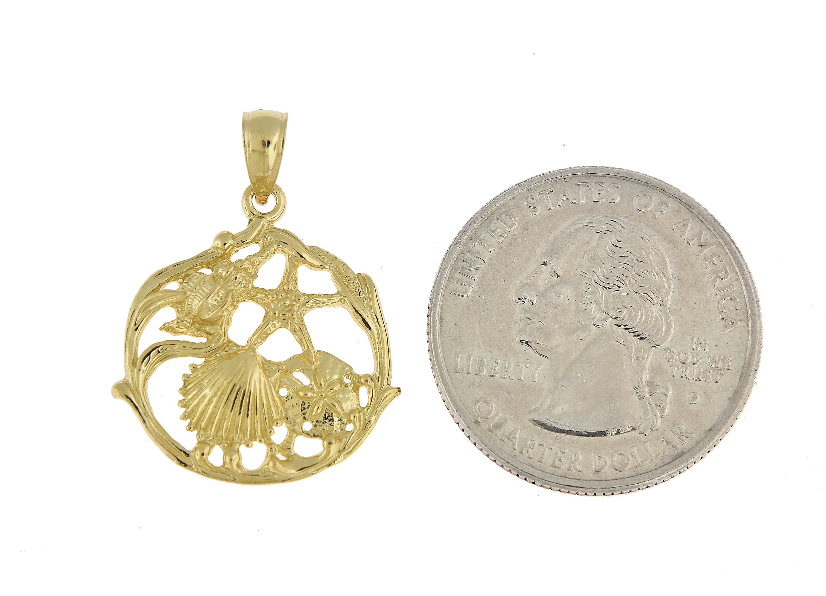 14k Yellow Gold Sand Dollar Starfish Scallop Clam Conch Shell Pendant Charm