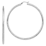 Carica l&#39;immagine nel visualizzatore di Gallery, 14K White Gold 74mm x 3mm Extra Large Diamond Cut Round Classic Hoop Earrings
