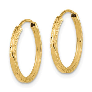 14k Yellow Gold 16mm x 1.35mm Diamond Cut Round Endless Hoop Earrings