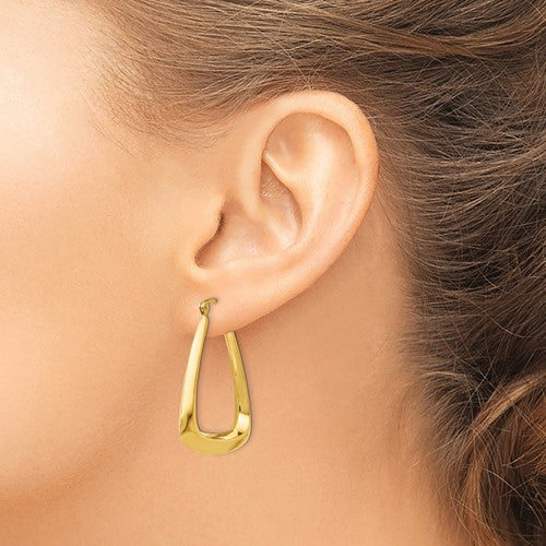 14K Yellow Gold Geometric Style Design Triangle Hoop Earrings