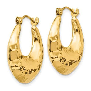 14K Yellow Gold Classic Hammered Hoop Earrings