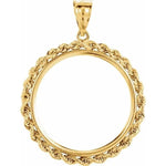 Lataa kuva Galleria-katseluun, 14K Yellow Gold United States US 10 Dollar or Chinese Panda 1/2 oz Coin Tab Back Frame Rope Style Pendant Holder for 27mm x 2mm Coins
