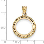 Indlæs billede til gallerivisning 14K Yellow Gold 1/10 oz One Tenth Ounce American Eagle Coin Holder Bezel Rope Edge Diamond Cut Prong Pendant Charm Holds 16.5mm x 1.3mm Coins
