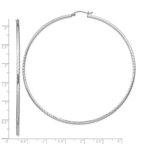 Sterling Silver Diamond Cut Classic Round Hoop Earrings 75mm x 2mm