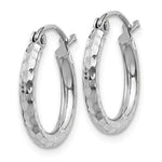 Ladda upp bild till gallerivisning, 14K White Gold Diamond Cut Round Hoop Textured Earrings 15mm x 2mm
