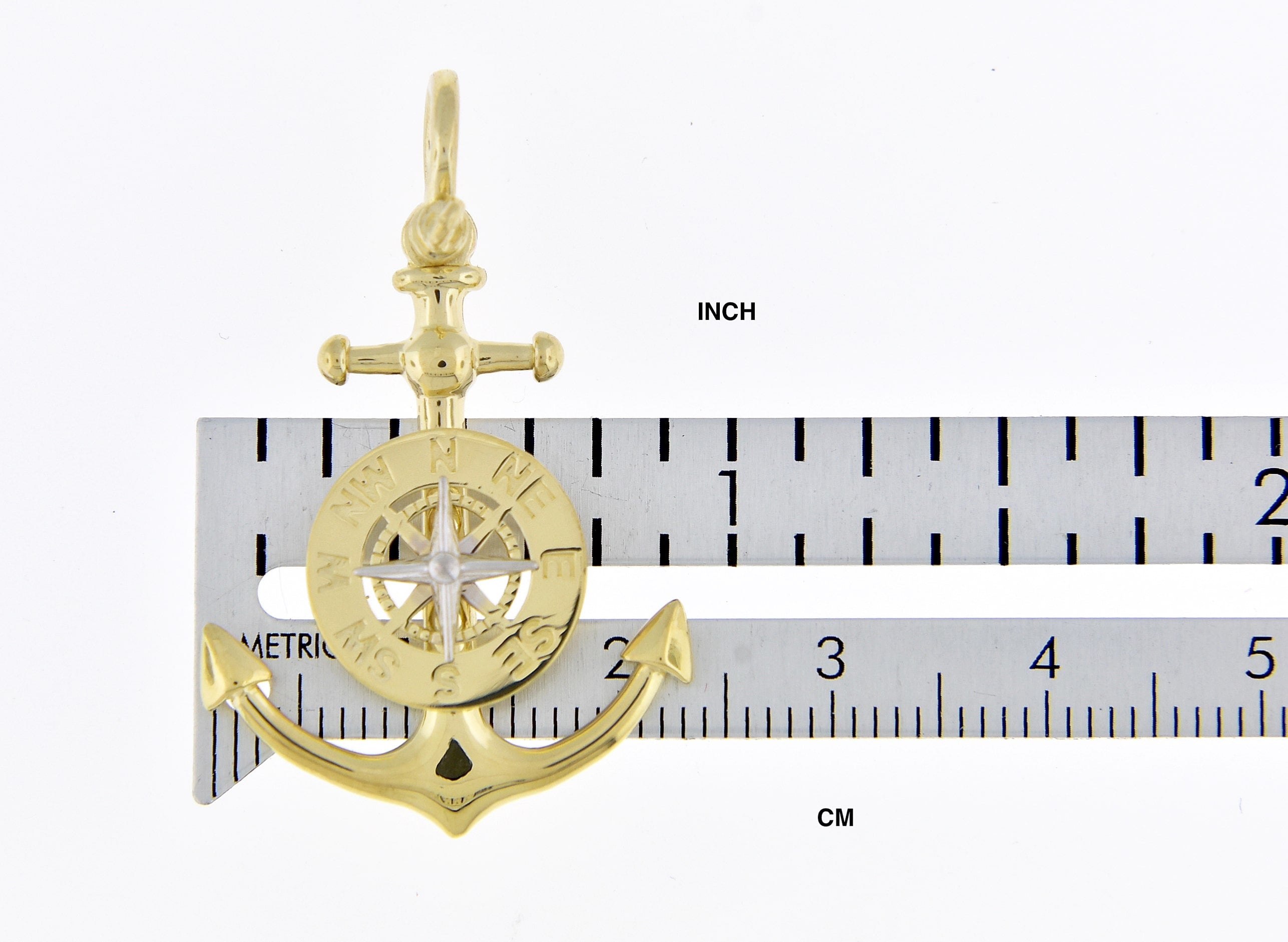 14k Yellow White Gold Anchor Compass Ship Wheel Nautical 3D Pendant Charm