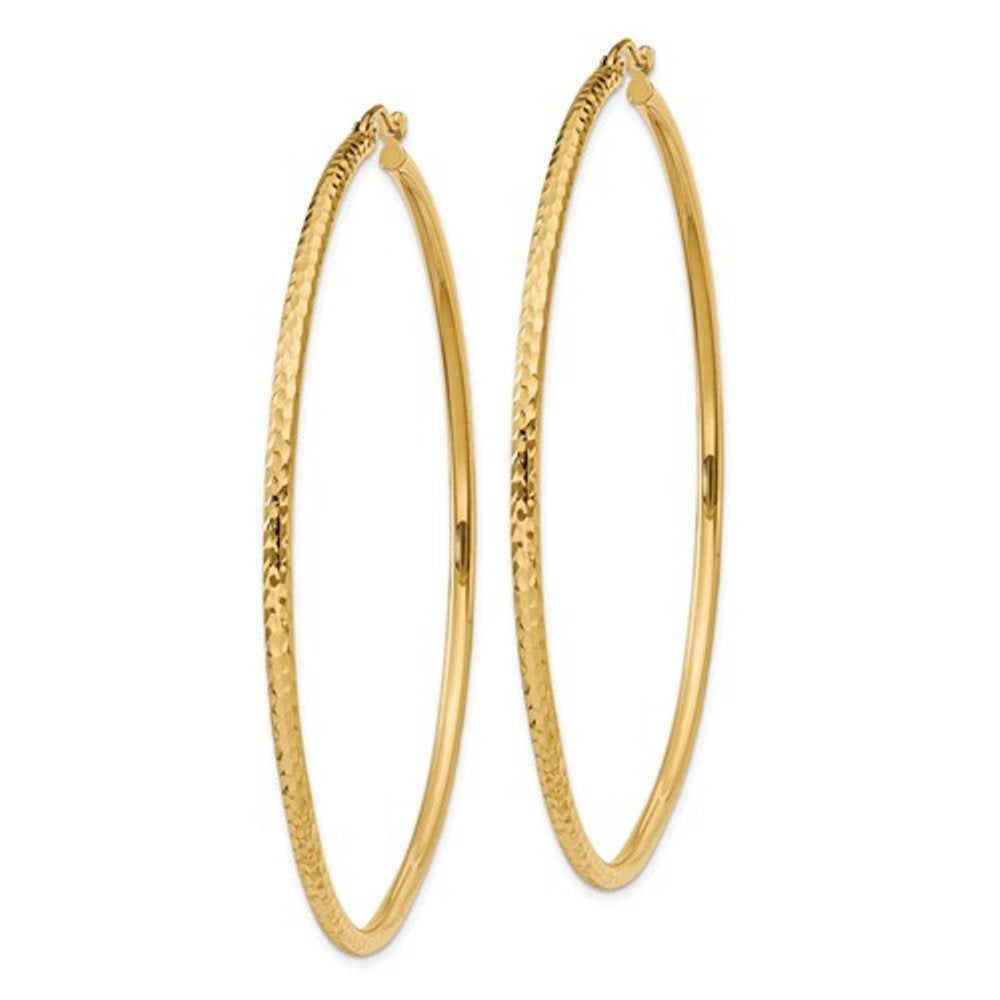 14k Yellow Gold Diamond Cut Round Hoop Earrings 60mm x 2mm