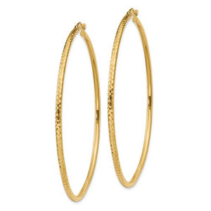 14k Yellow Gold Diamond Cut Round Hoop Earrings 60mm x 2mm