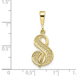 Afbeelding in Gallery-weergave laden, 10K Yellow Gold Initial Letter S Cursive Script Alphabet Filigree Pendant Charm
