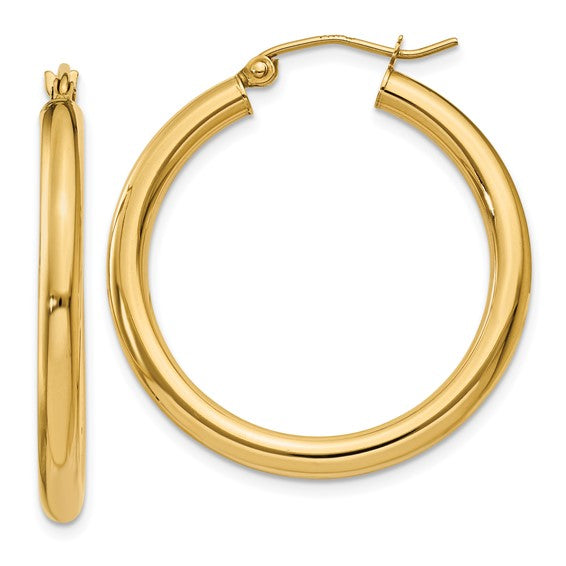 10K Yellow Gold 30mm x 3mm Classic Round Hoop Earrings