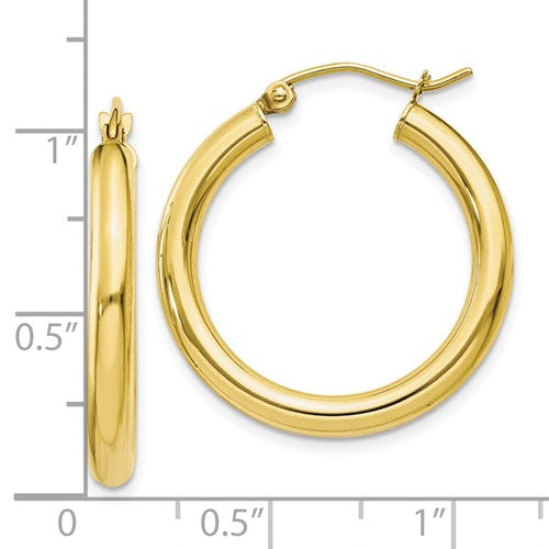 10K Yellow Gold 25mm x 3mm Classic Round Hoop Earrings