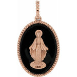 画像をギャラリービューアに読み込む, 14k Yellow Rose White Gold Enamel Blessed Virgin Mary Miraculous Medal Oval Pendant Charm
