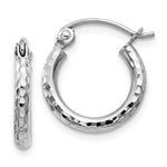 Indlæs billede til gallerivisning 14K White Gold Diamond Cut Round Hoop Textured Earrings 12mm x 2mm
