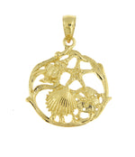 Lataa kuva Galleria-katseluun, 14k Yellow Gold Sand Dollar Starfish Scallop Clam Conch Shell Pendant Charm
