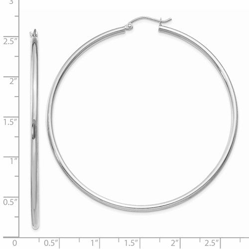 14k White Gold 60mm x 2mm Large Classic Round Hoop Earrings