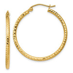 Lade das Bild in den Galerie-Viewer, 14K Yellow Gold Diamond Cut Round Hoop Textured Earrings 30mm x 2mm
