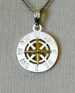 Indlæs billede til gallerivisning Sterling Silver and 14k Yellow Gold Nautical Compass Medallion Small Pendant Charm
