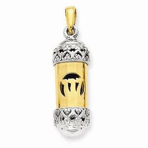 14k Gold Two Tone Mezuzah 3D Pendant Charm