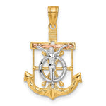 Ladda upp bild till gallerivisning, 14K Yellow Rose White  Gold Tri Color Mariner Anchor Crucifix Cross Anchor Pendant Charm
