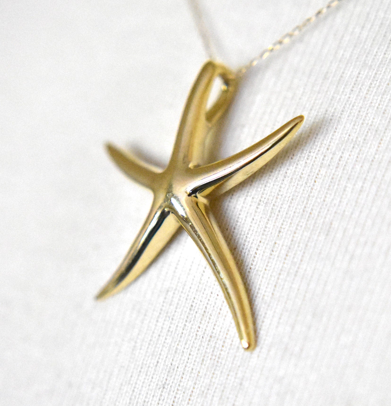 14k Yellow Gold Starfish Chain Slide Large Pendant Charm