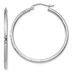 Load image into Gallery viewer, 14K White Gold Diamond Cut Round Hoop Textured Earrings 35mm x 2mm
