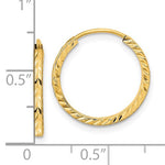 Загрузить изображение в средство просмотра галереи, 14k Yellow Gold 16mm x 1.35mm Diamond Cut Round Endless Hoop Earrings
