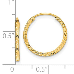 14k Yellow Gold 16mm x 1.35mm Diamond Cut Round Endless Hoop Earrings
