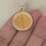 Indlæs og afspil video i gallerivisning 14k Yellow Gold Blessed Virgin Mary Miraculous Round Pendant Charm
