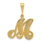 Load image into Gallery viewer, 14K Yellow Gold Initial Letter M Cursive Script Alphabet Filigree Pendant Charm

