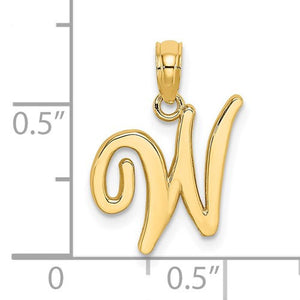 14K Yellow Gold Script Initial Letter W Cursive Alphabet Pendant Charm