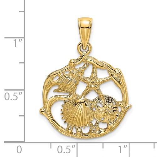 14k Yellow Gold Sand Dollar Starfish Scallop Clam Conch Shell Pendant Charm