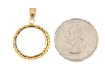 Kép betöltése a galériamegjelenítőbe: 14K Yellow Gold 1/10 oz or One Tenth Ounce American Eagle Coin Holder Polished Rope Prong Bezel Pendant Charm for 16.5mm x 1.3mm Coins
