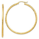 Cargar imagen en el visor de la galería, 14K Yellow Gold Diamond Cut Round Hoop Textured Earrings 45mm x 2mm
