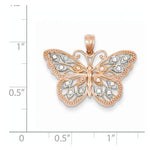 Kép betöltése a galériamegjelenítőbe: 14k Rose Gold Rhodium Butterfly Open Back Pendant Charm

