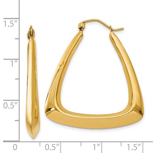 14K Yellow Gold Geometric Style Design Triangle Hoop Earrings