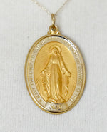 Indlæs billede til gallerivisning 14k Yellow Gold Blessed Virgin Mary Miraculous Medal Oval Large Pendant Charm
